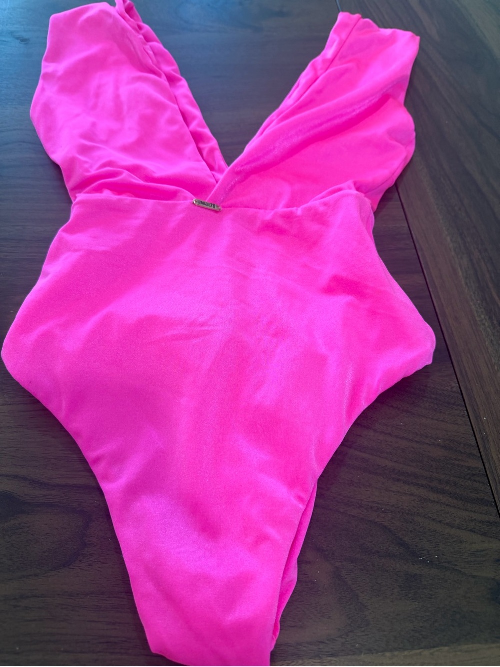 Tropical V-Neck One-Piece Swimsuit in Hot Pink